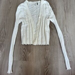 Akemi & Kin Cream Wide Ribbed Button Cardigan Stretch Lettuce Trim Size XS